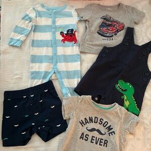 Carter's 5pc 9 months set - Pajamas, Shortall, Shorts, & T-shirts